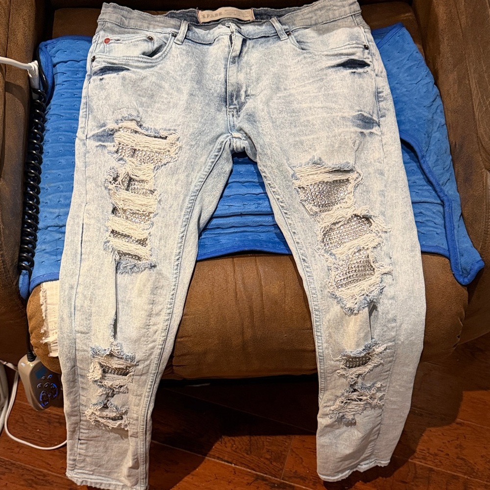 Spark Bling Trimmed Distressed Skinny Jeans